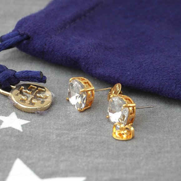 SALE: Tory Burch Set Swarovski Crystal Stud Earrings Cubic Zirconia BRAND NEW - Picture 4 of 7